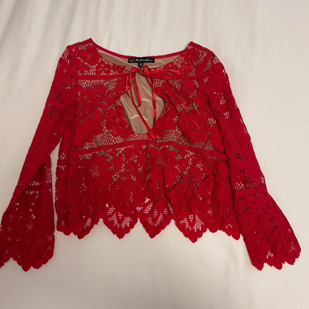 For Love and Lemons Red Lace Scoopneck Top (S)